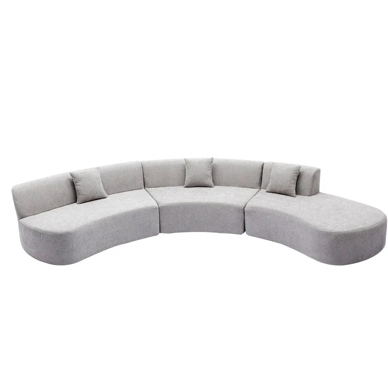136-Inch Elegant Curved Chenille Sectional Sofa with Three Throw Pillows for Living Room 16