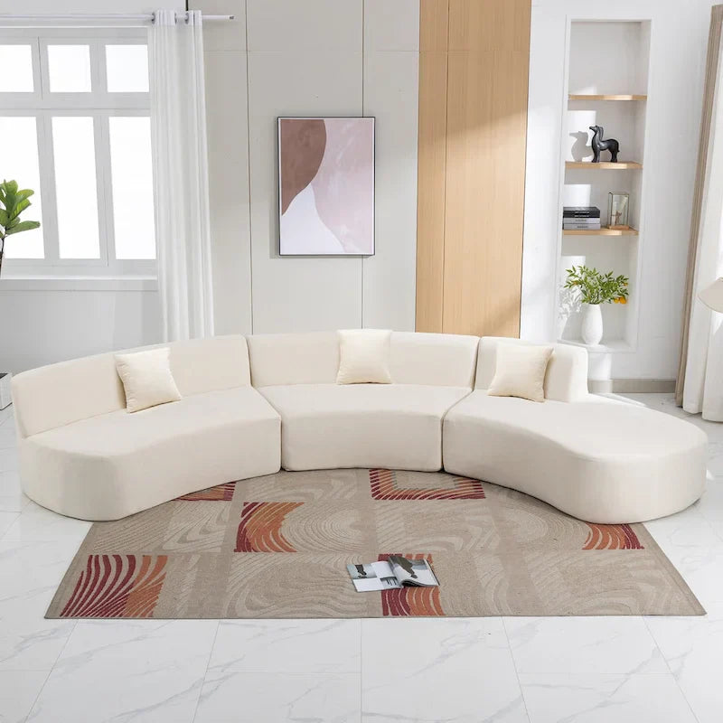 136-Inch Elegant Curved Chenille Sectional Sofa with Three Throw Pillows for Living Room 19