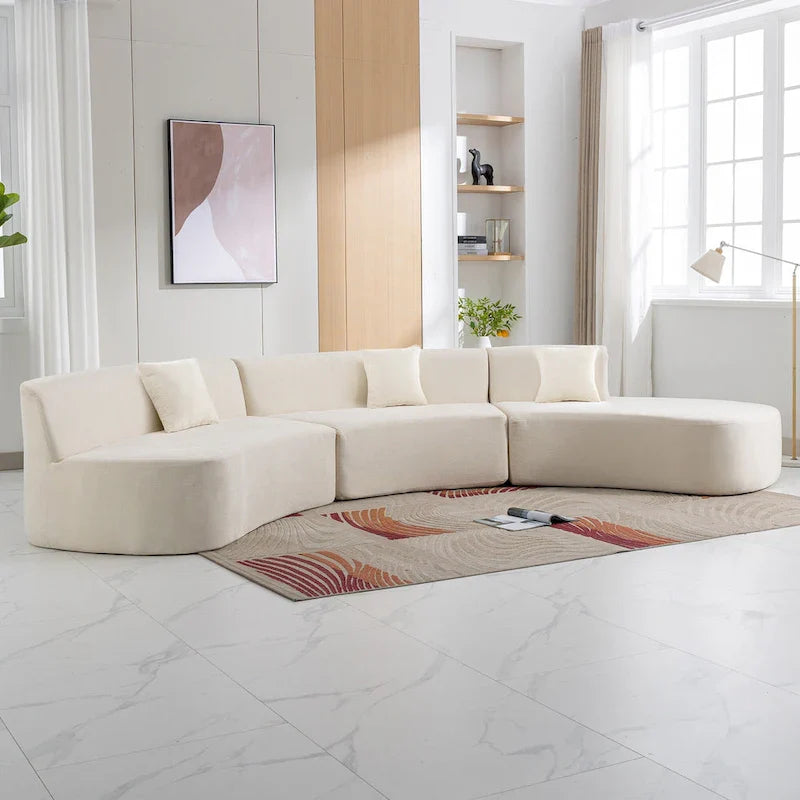 136-Inch Elegant Curved Chenille Sectional Sofa with Three Throw Pillows for Living Room 20
