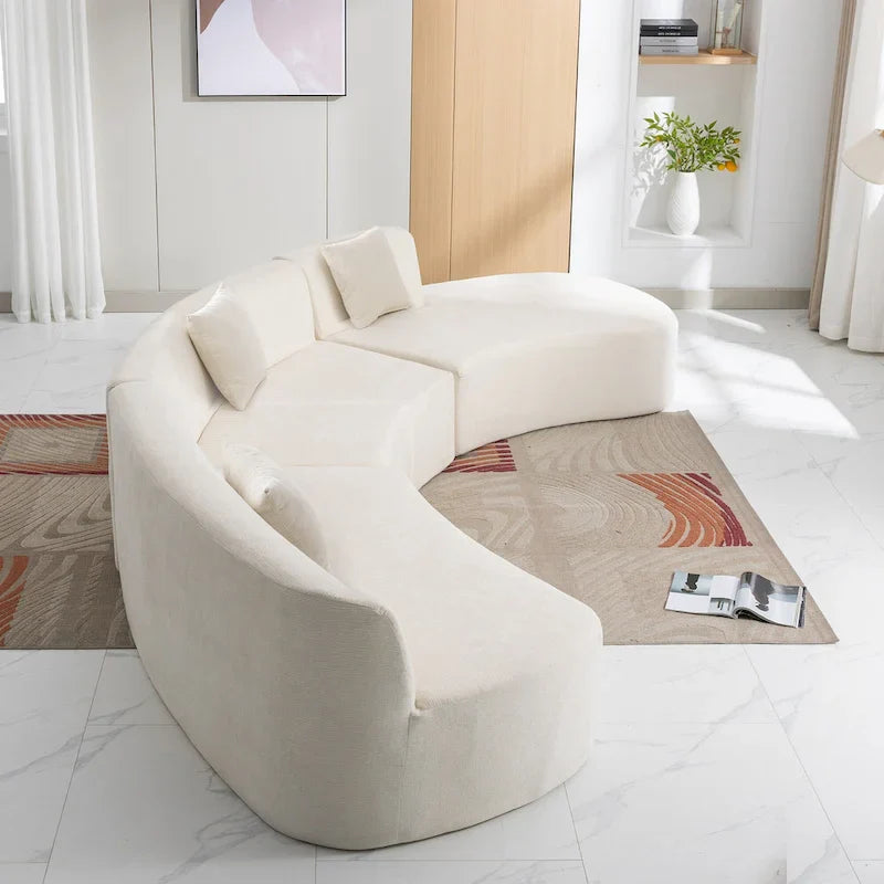 136-Inch Elegant Curved Chenille Sectional Sofa with Three Throw Pillows for Living Room 21
