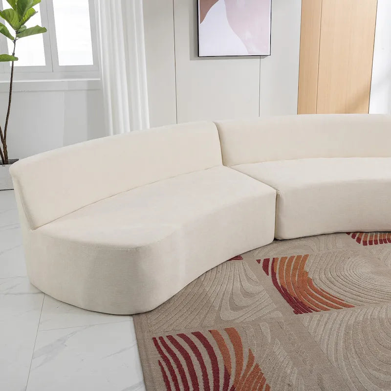136-Inch Elegant Curved Chenille Sectional Sofa with Three Throw Pillows for Living Room 22