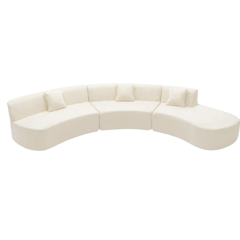 136-Inch Elegant Curved Chenille Sectional Sofa with Three Throw Pillows for Living Room 24