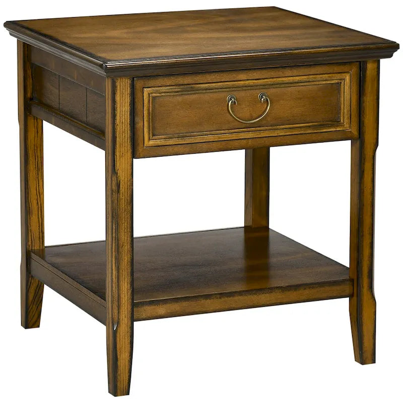 Vintage Side Table with Storage: End Table Featuring Drawer and Open Shelf for Bedroom and Living Room 1