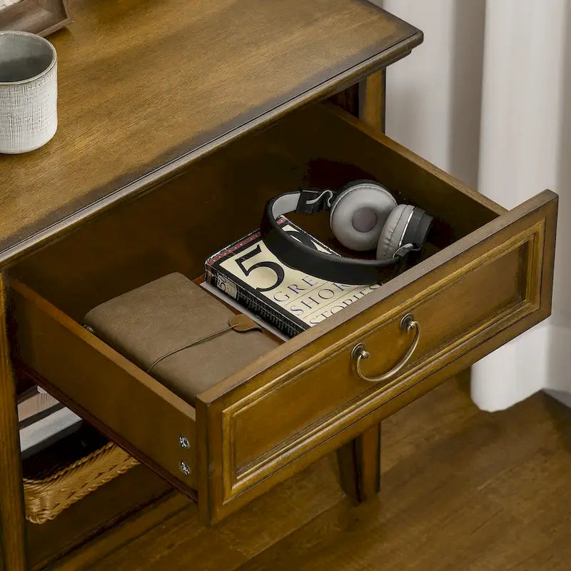 Vintage Side Table with Storage: End Table Featuring Drawer and Open Shelf for Bedroom and Living Room 3