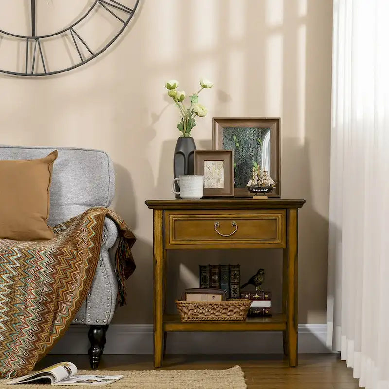 Vintage Side Table with Storage: End Table Featuring Drawer and Open Shelf for Bedroom and Living Room 4