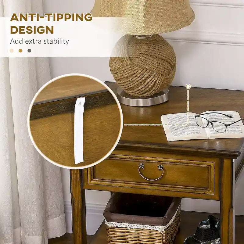 Vintage Side Table with Storage: End Table Featuring Drawer and Open Shelf for Bedroom and Living Room 5
