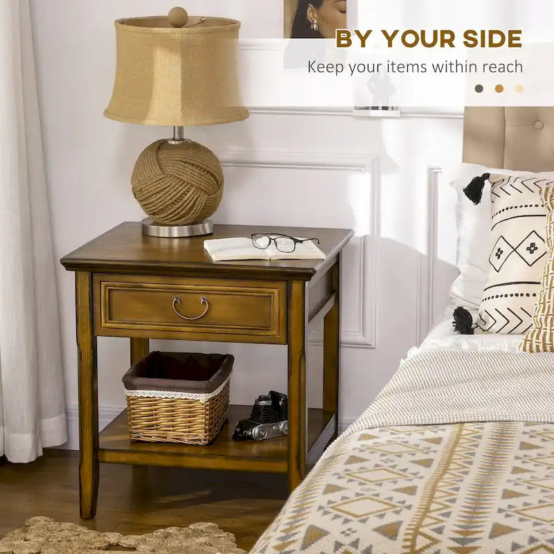 Vintage Side Table with Storage: End Table Featuring Drawer and Open Shelf for Bedroom and Living Room 6