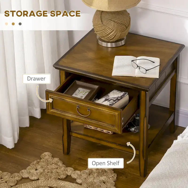 Vintage Side Table with Storage: End Table Featuring Drawer and Open Shelf for Bedroom and Living Room 8