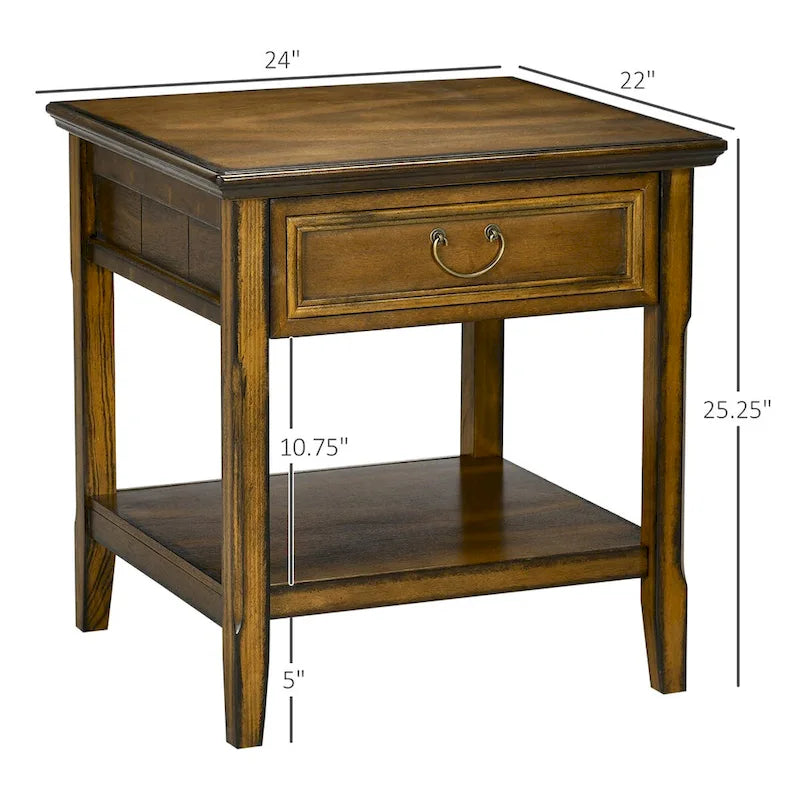 Vintage Side Table with Storage: End Table Featuring Drawer and Open Shelf for Bedroom and Living Room 9