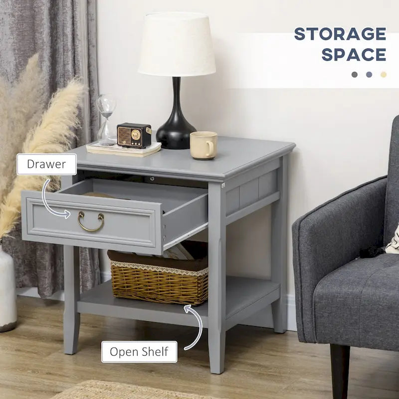 Vintage Side Table with Storage: End Table Featuring Drawer and Open Shelf for Bedroom and Living Room 12