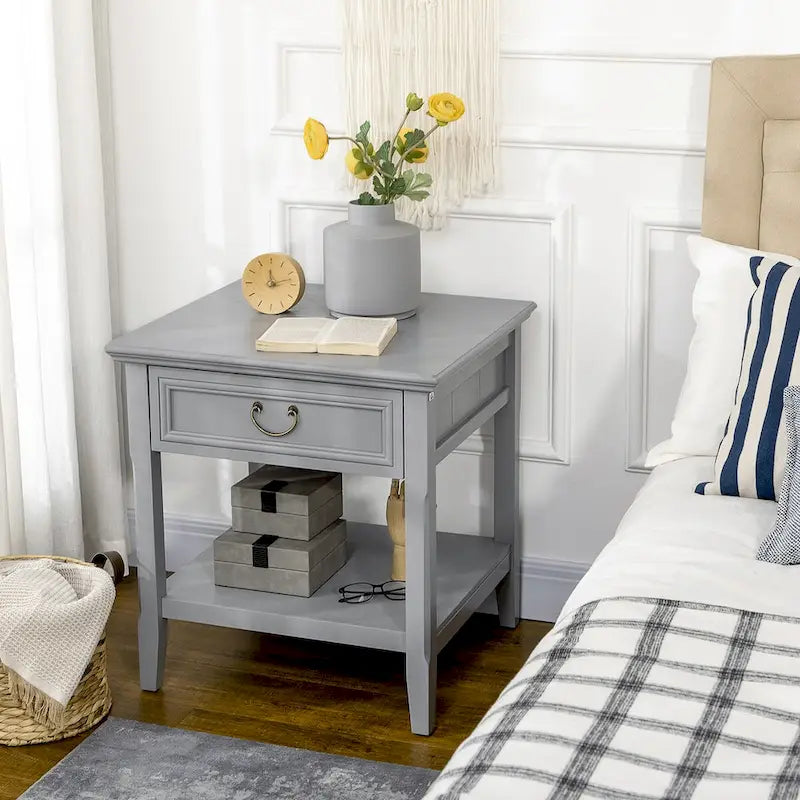 Vintage Side Table with Storage: End Table Featuring Drawer and Open Shelf for Bedroom and Living Room 14