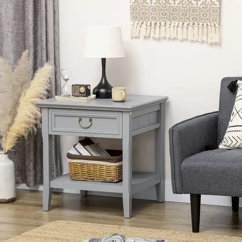 Vintage Side Table with Storage: End Table Featuring Drawer and Open Shelf for Bedroom and Living Room 15
