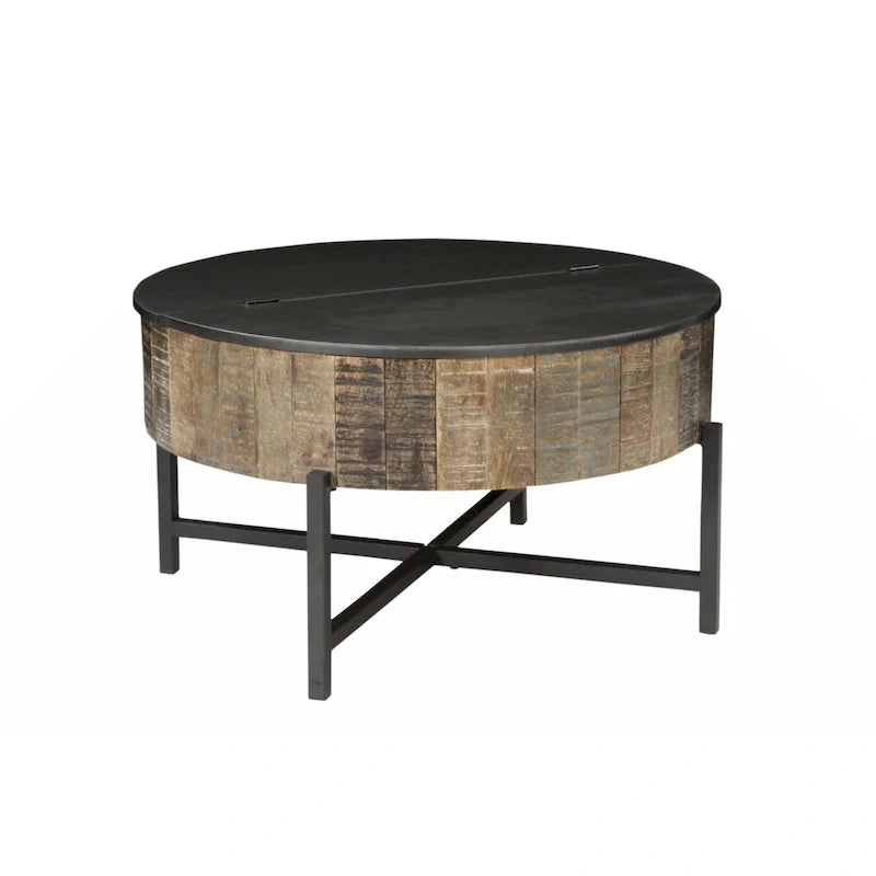 Rustic Vintage Round Coffee Table with Storage 6