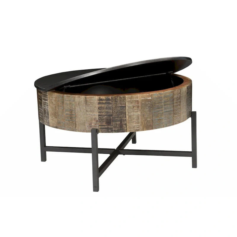 Rustic Vintage Round Coffee Table with Storage 2