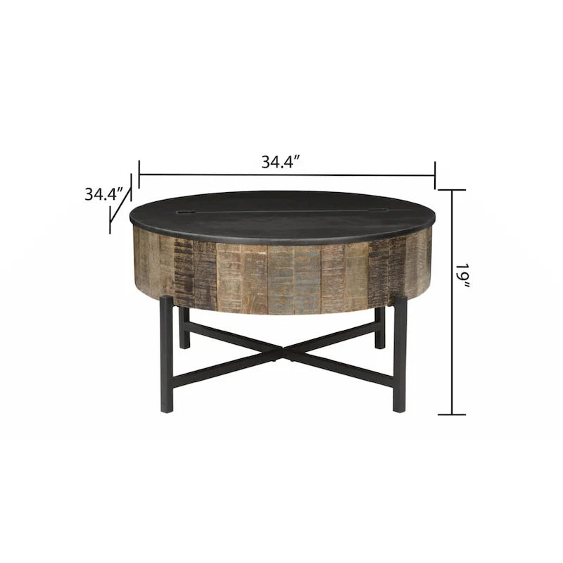 Rustic Vintage Round Coffee Table with Storage 4