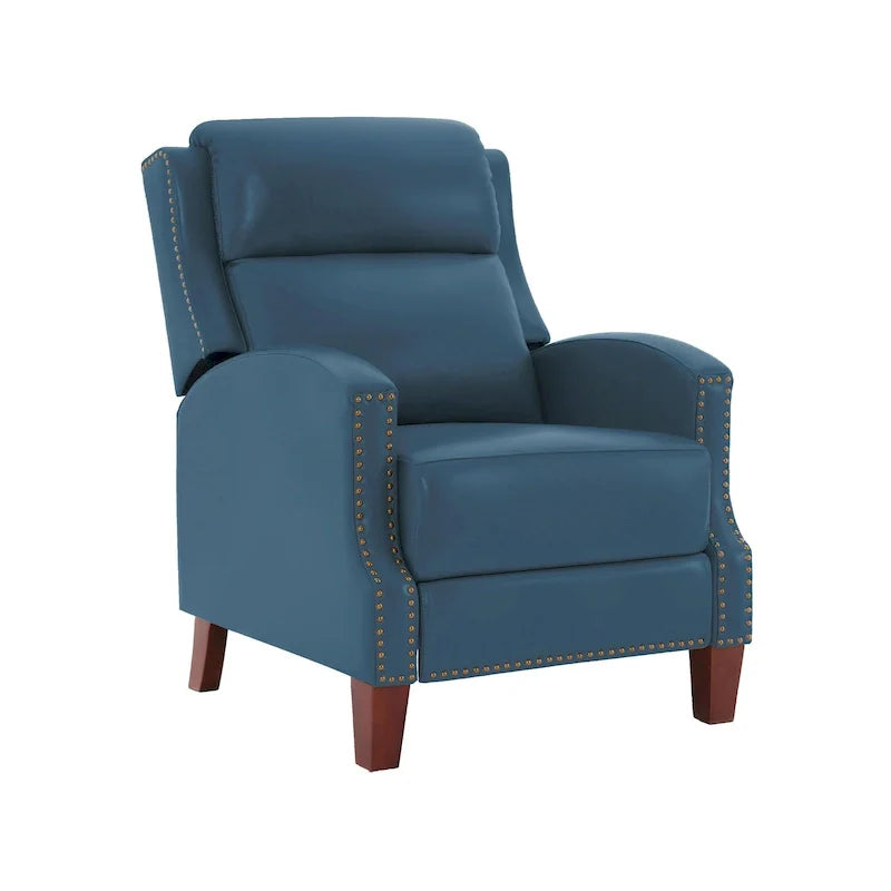 Authentic Leather Pushback Recliner with Adjustable Seat Back and Sturdy Wooden Legs 36