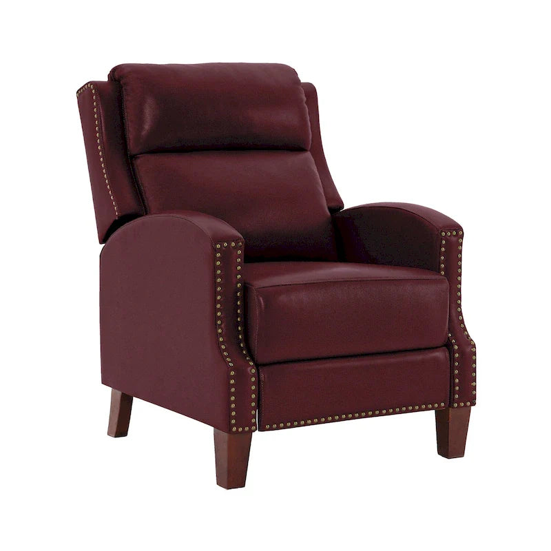 Authentic Leather Pushback Recliner with Adjustable Seat Back and Sturdy Wooden Legs 37