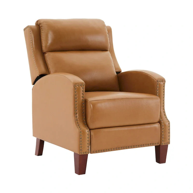 Authentic Leather Pushback Recliner with Adjustable Seat Back and Sturdy Wooden Legs 38