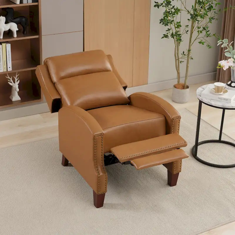 Authentic Leather Pushback Recliner with Adjustable Seat Back and Sturdy Wooden Legs 3