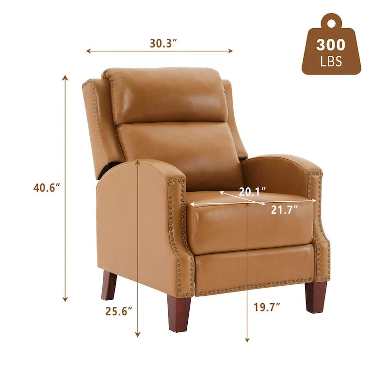 Authentic Leather Pushback Recliner with Adjustable Seat Back and Sturdy Wooden Legs 4
