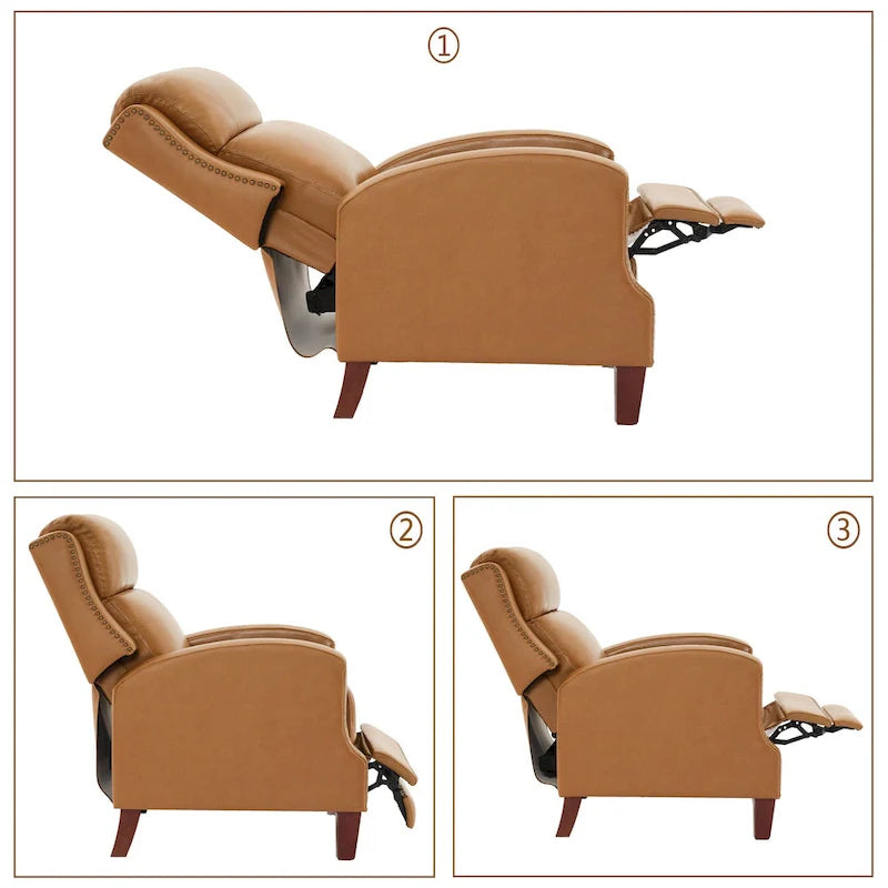 Authentic Leather Pushback Recliner with Adjustable Seat Back and Sturdy Wooden Legs 5