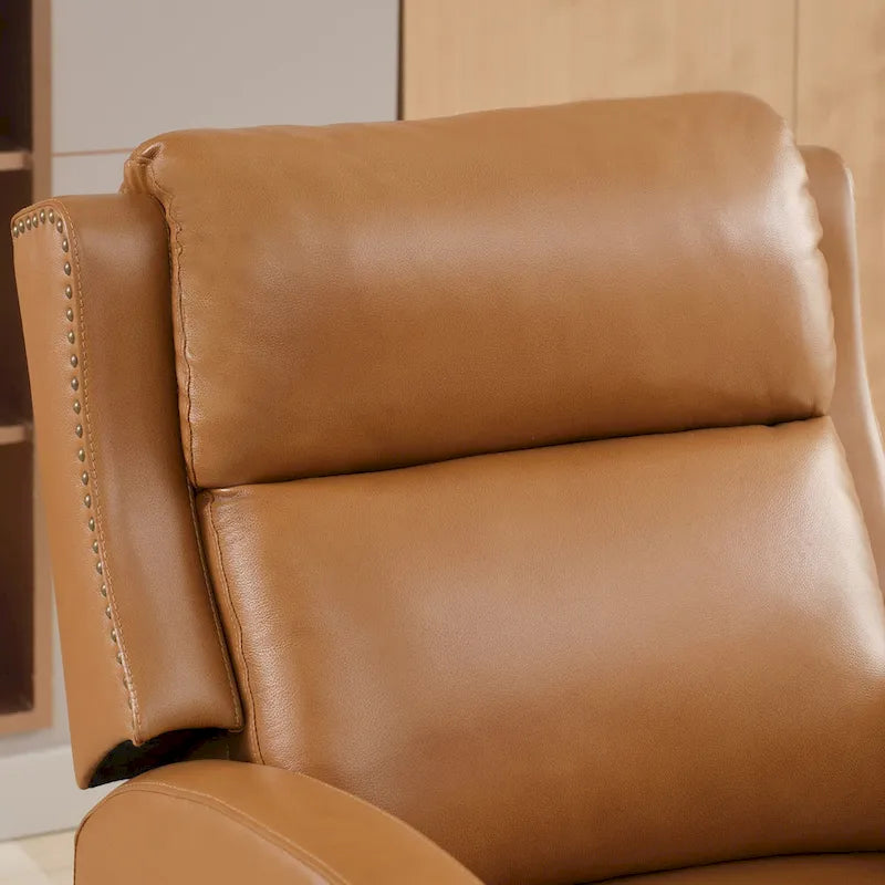 Authentic Leather Pushback Recliner with Adjustable Seat Back and Sturdy Wooden Legs 8