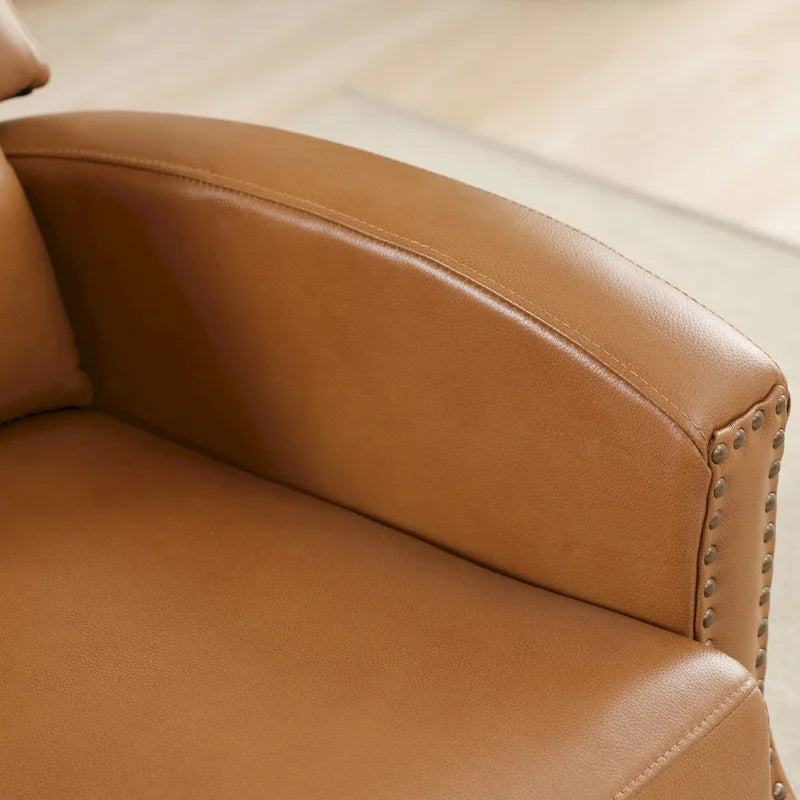 Authentic Leather Pushback Recliner with Adjustable Seat Back and Sturdy Wooden Legs 9