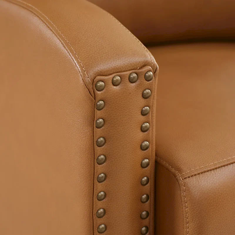 Authentic Leather Pushback Recliner with Adjustable Seat Back and Sturdy Wooden Legs 10