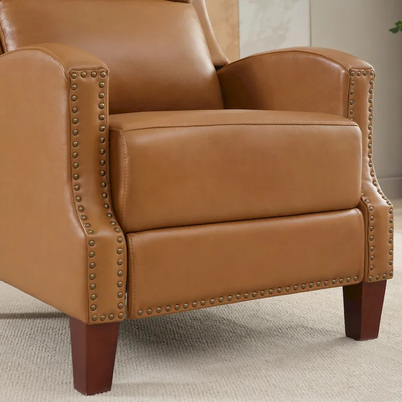 Authentic Leather Pushback Recliner with Adjustable Seat Back and Sturdy Wooden Legs 11
