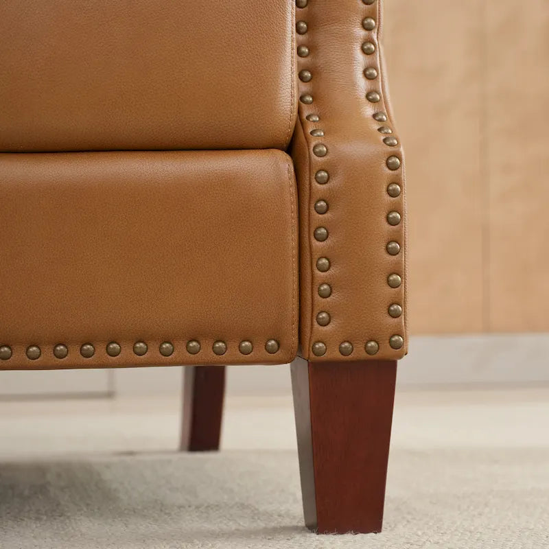 Authentic Leather Pushback Recliner with Adjustable Seat Back and Sturdy Wooden Legs 12