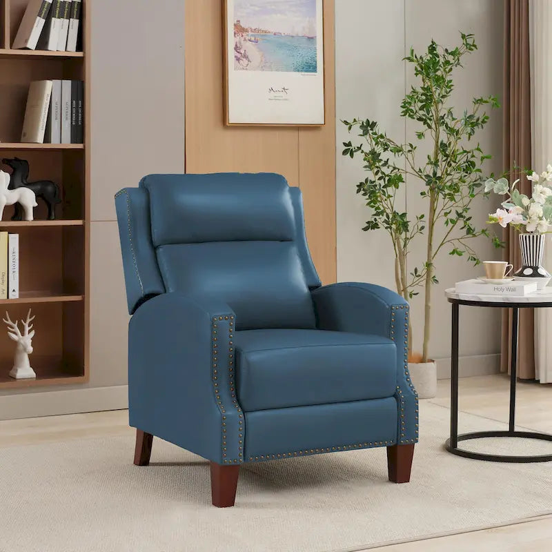 Authentic Leather Pushback Recliner with Adjustable Seat Back and Sturdy Wooden Legs 14