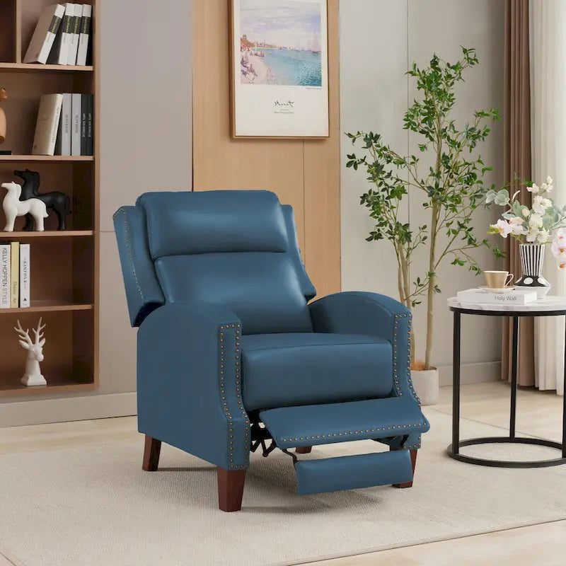 Authentic Leather Pushback Recliner with Adjustable Seat Back and Sturdy Wooden Legs 15