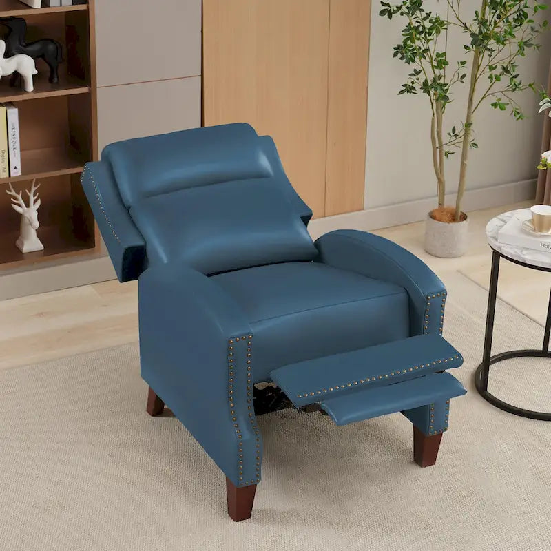 Authentic Leather Pushback Recliner with Adjustable Seat Back and Sturdy Wooden Legs 16