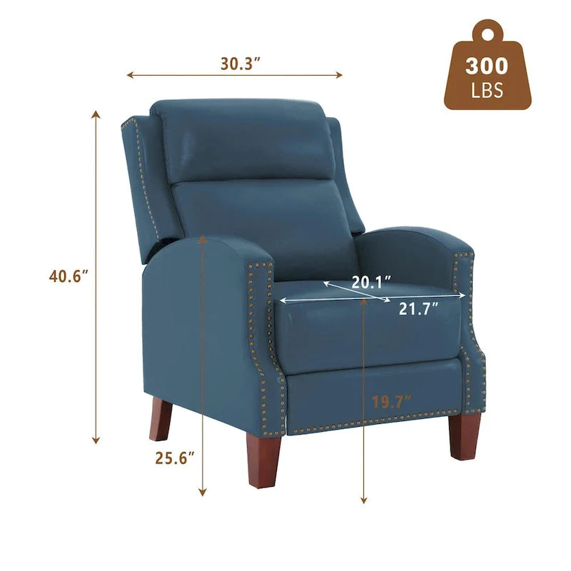 Authentic Leather Pushback Recliner with Adjustable Seat Back and Sturdy Wooden Legs 17