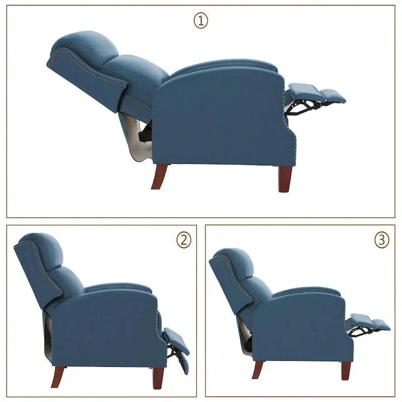 Authentic Leather Pushback Recliner with Adjustable Seat Back and Sturdy Wooden Legs 18