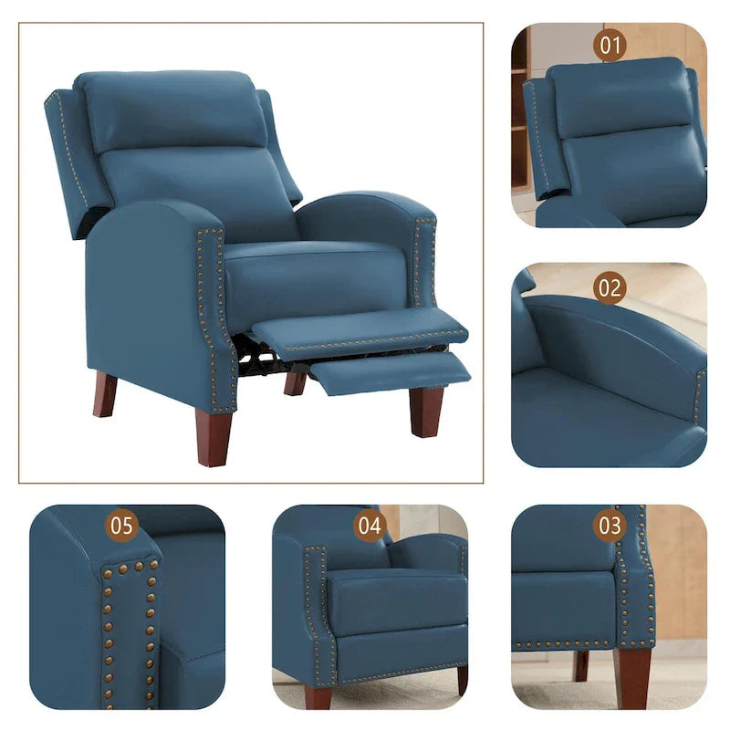 Authentic Leather Pushback Recliner with Adjustable Seat Back and Sturdy Wooden Legs 19