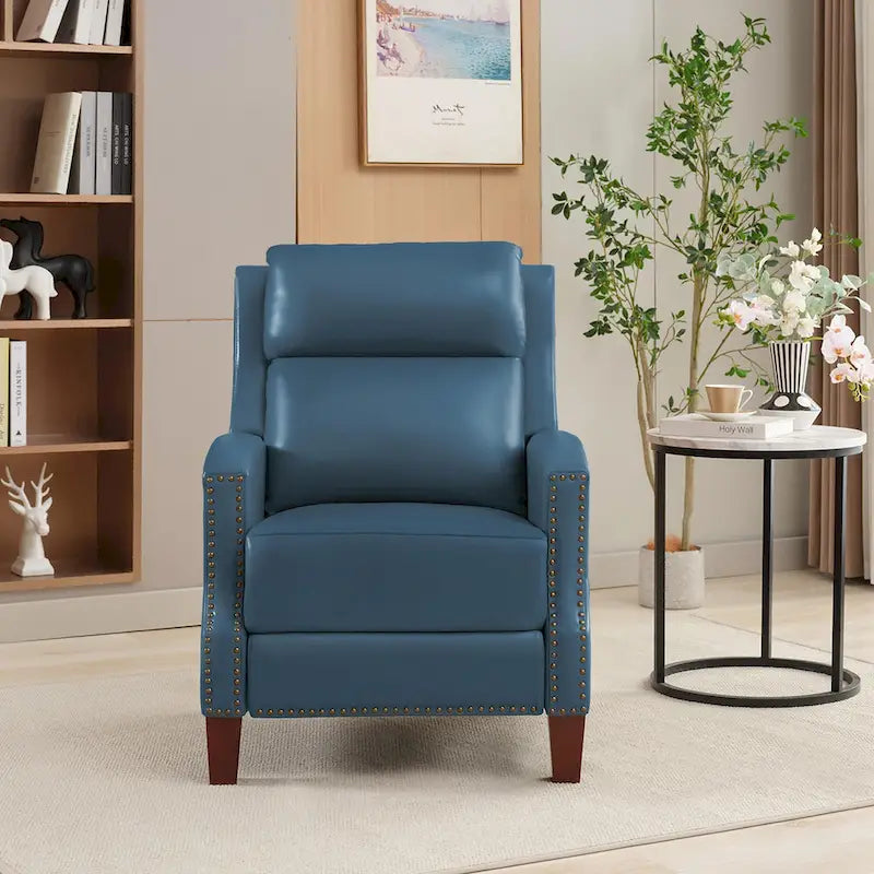 Authentic Leather Pushback Recliner with Adjustable Seat Back and Sturdy Wooden Legs 20