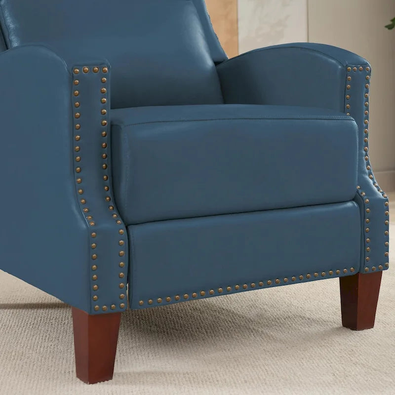Authentic Leather Pushback Recliner with Adjustable Seat Back and Sturdy Wooden Legs 24