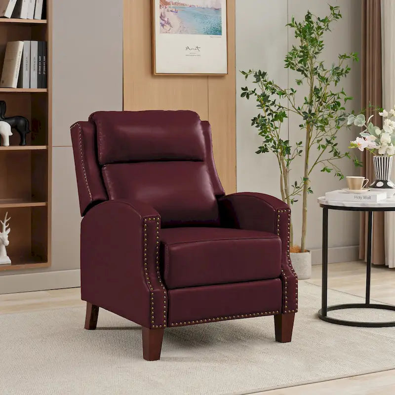 Authentic Leather Pushback Recliner with Adjustable Seat Back and Sturdy Wooden Legs 27