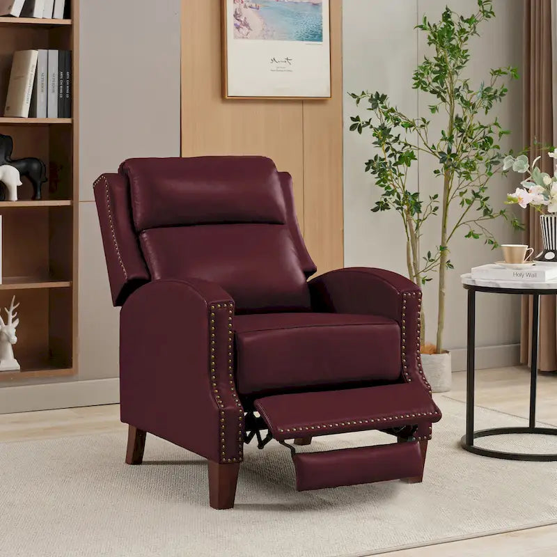 Authentic Leather Pushback Recliner with Adjustable Seat Back and Sturdy Wooden Legs 28