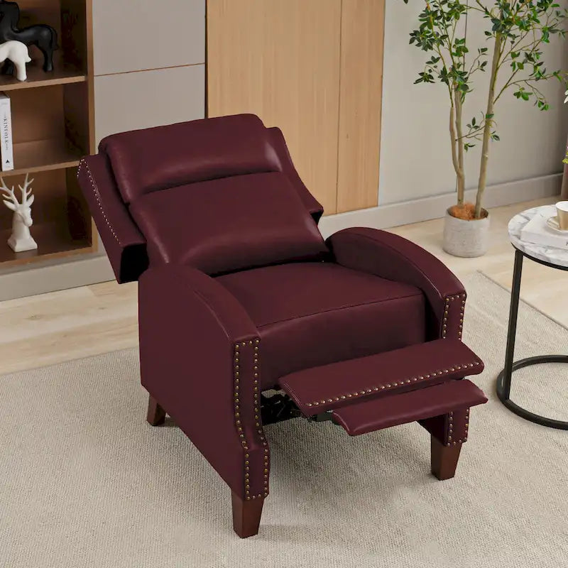 Authentic Leather Pushback Recliner with Adjustable Seat Back and Sturdy Wooden Legs 29