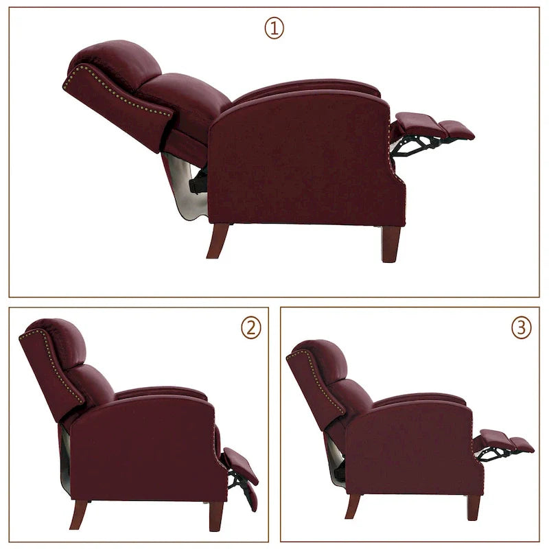 Authentic Leather Pushback Recliner with Adjustable Seat Back and Sturdy Wooden Legs 31