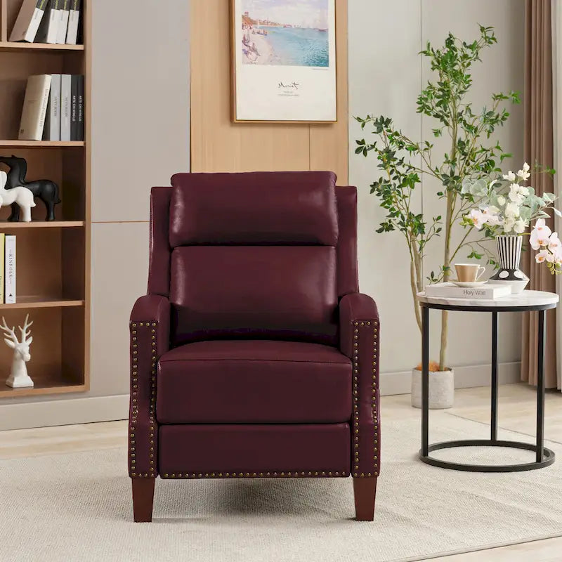 Authentic Leather Pushback Recliner with Adjustable Seat Back and Sturdy Wooden Legs 33