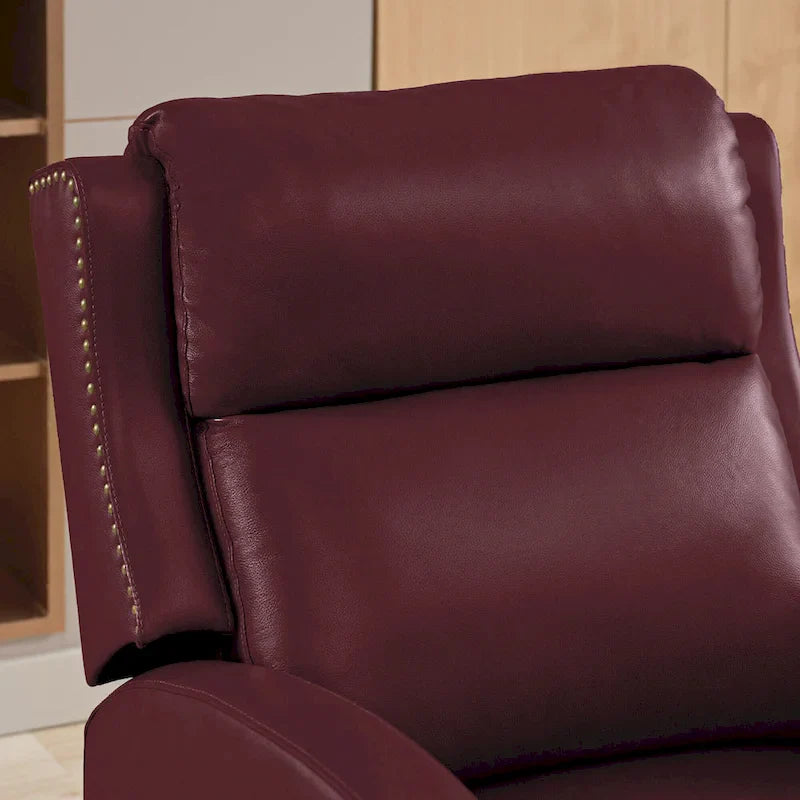 Authentic Leather Pushback Recliner with Adjustable Seat Back and Sturdy Wooden Legs 34