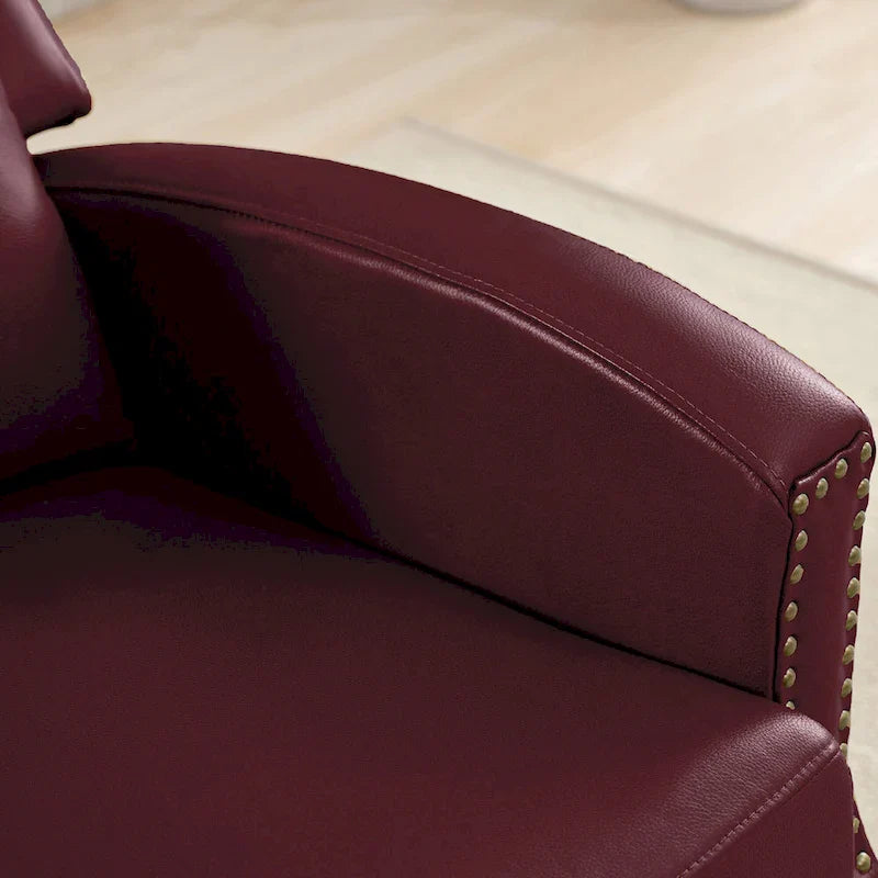 Authentic Leather Pushback Recliner with Adjustable Seat Back and Sturdy Wooden Legs 35