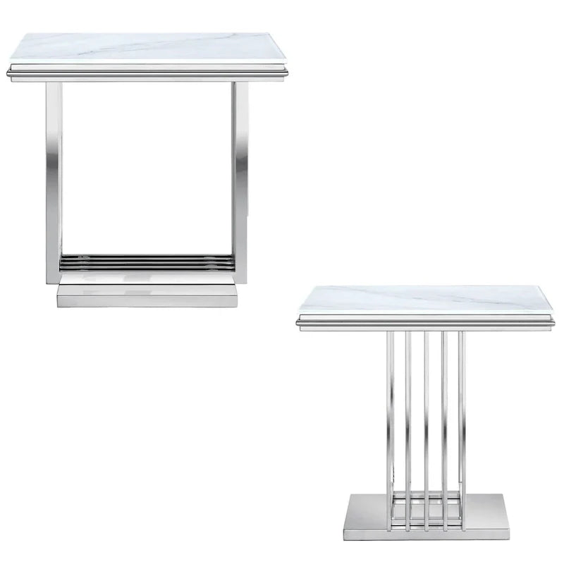Elegant 24-Inch Square Silver and Glass End Table with Stainless Steel Base 2