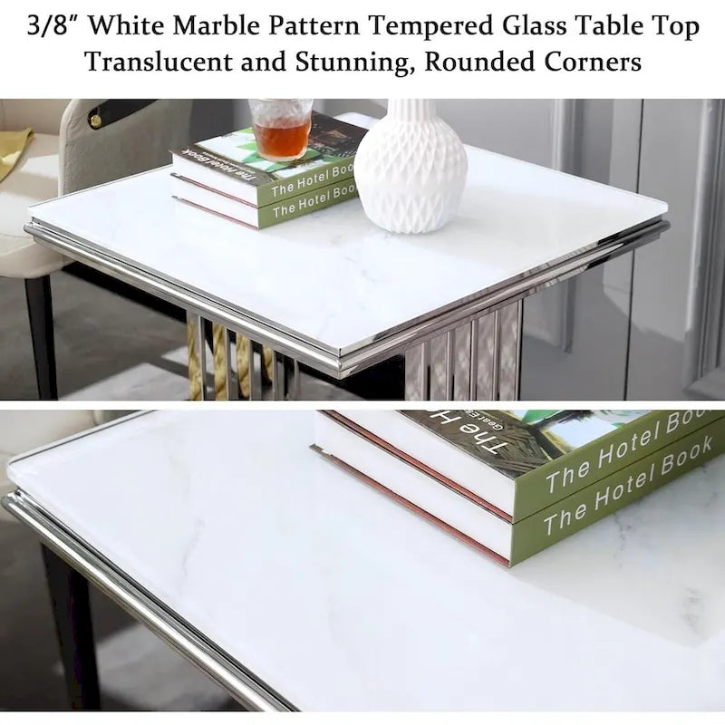 Elegant 24-Inch Square Silver and Glass End Table with Stainless Steel Base 4