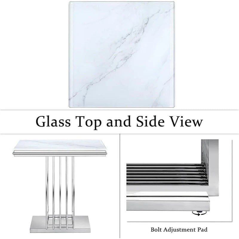 Elegant 24-Inch Square Silver and Glass End Table with Stainless Steel Base 6