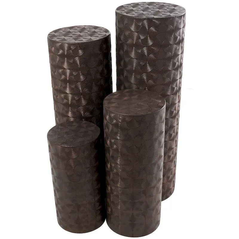 Set of 4 Brown Metal Abstract Tall Slim Pedestal Tables with Grooved Shell or Hammered Finish - Roche River Decor 12