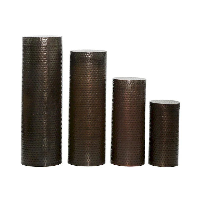 Set of 4 Brown Metal Abstract Tall Slim Pedestal Tables with Grooved Shell or Hammered Finish - Roche River Decor 8